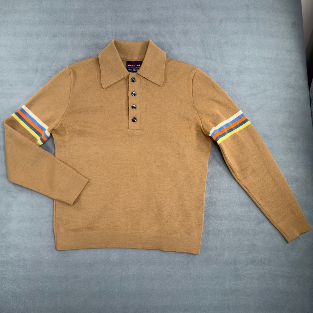 Demetre Vintage Wool Knit Polo Sweater Mens Medium Made in USA